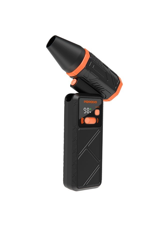 porodo Rotatable Turbo Blower Fan with Dual 4000mAh Rechargeable Battery, 13000rpm Motor Speed, Speed Adjustment, Rotating Head, Built-in LED Light, Powerful Airflow - Image 3
